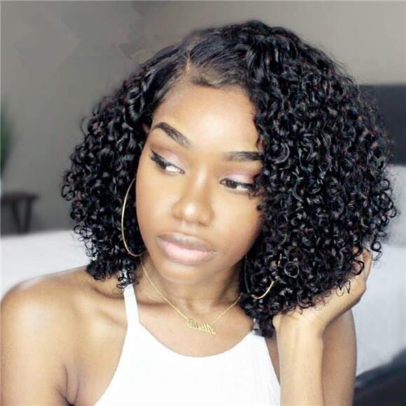 Women's Lace Front Wigs Brazilian Wet Short Bob Curly Wig Glueless Pre Plucked - Picture 1 of 6
